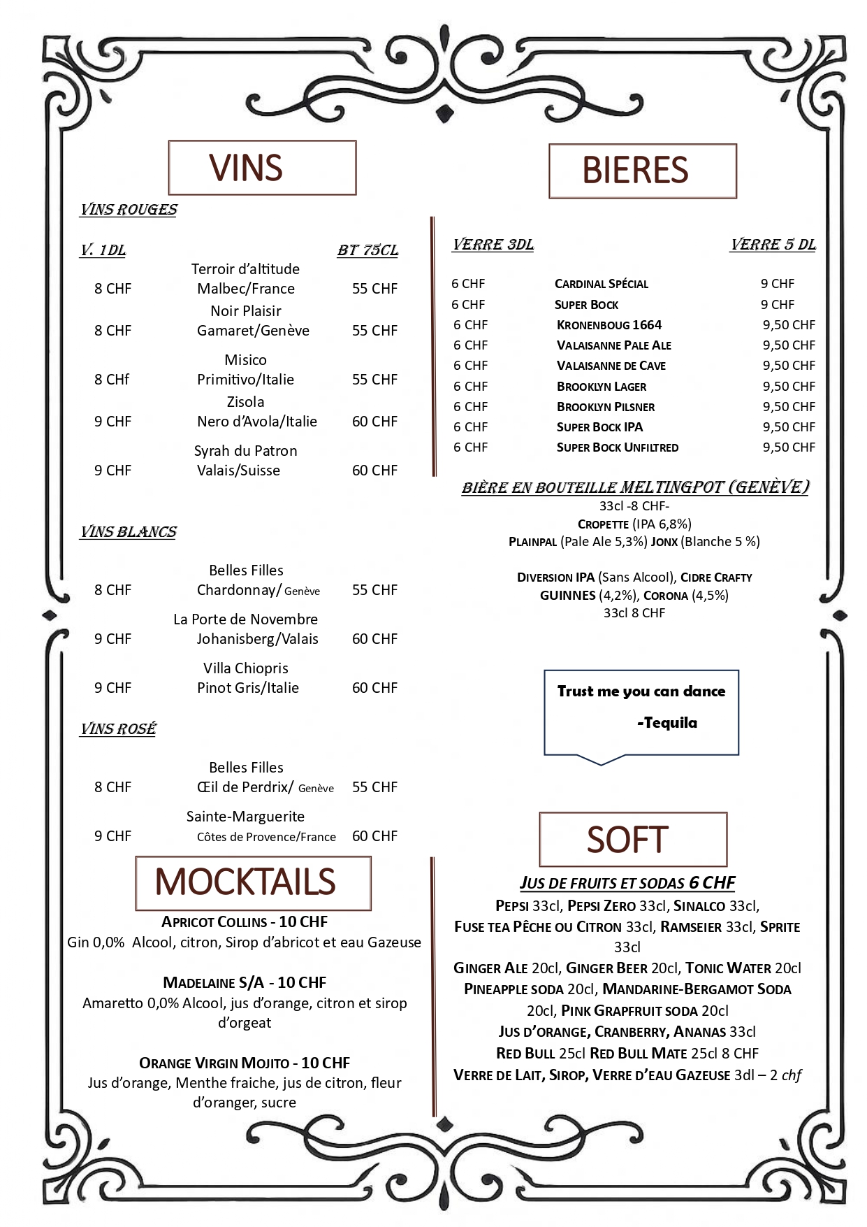 Carte des boissons – page 2